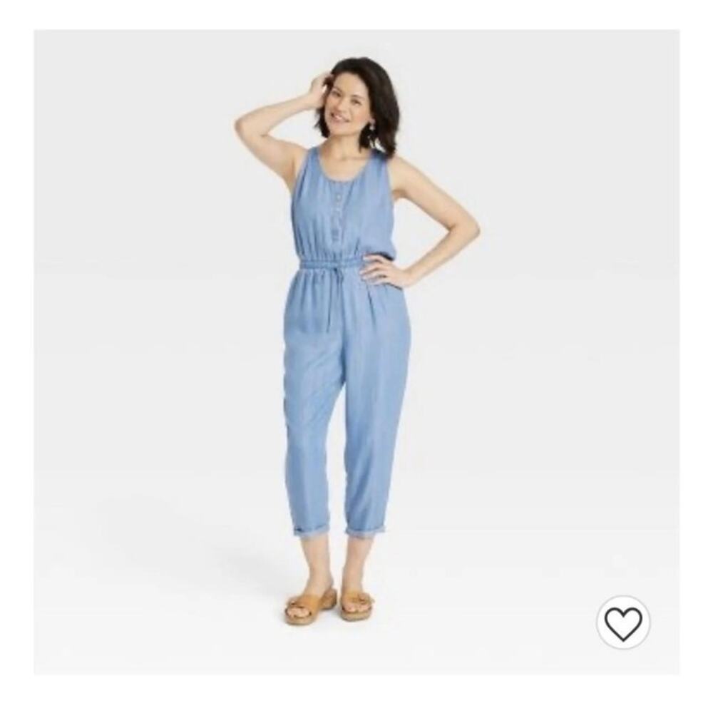 Knox Rose New  Women’s Denim Front Button Jeans Jumpsuit - M Waist Tie